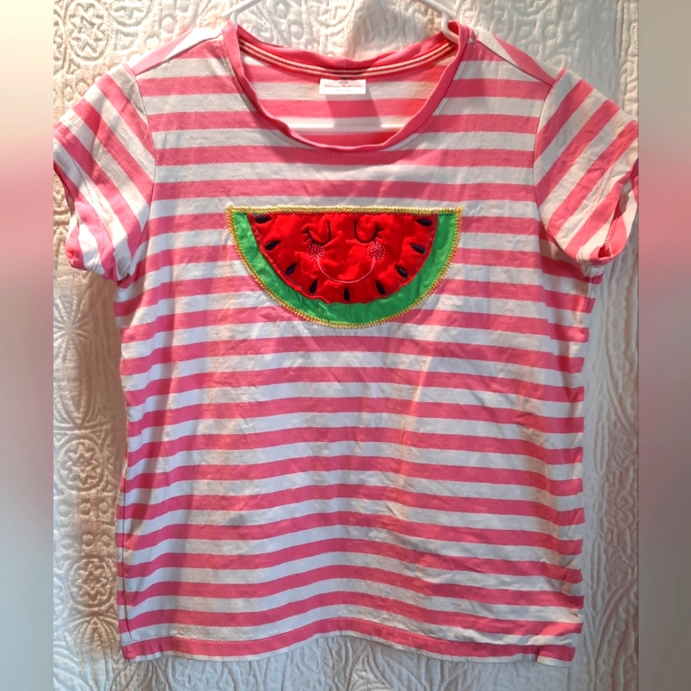 Hanna Andersson Kids Shirt 160 Pink Striped Watermelon Print Cotton Summer